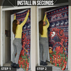 Personalized Melbourne Football Christmas Door Cover Australian Football Mascot - Ugly Xmas Pattern Festive