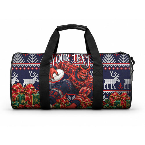 Personalized Melbourne Football Christmas Duffle Bag Australian Football Mascot - Ugly Xmas Pattern Festive