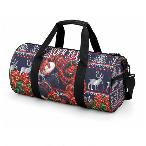 Personalized Melbourne Football Christmas Duffle Bag Australian Football Mascot - Ugly Xmas Pattern Festive