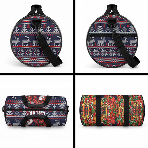 Personalized Melbourne Football Christmas Duffle Bag Australian Football Mascot - Ugly Xmas Pattern Festive