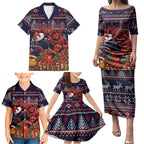 Personalized Melbourne Football Christmas Family Matching Puletasi and Hawaiian Shirt Australian Football Mascot - Ugly Xmas Pattern Festive