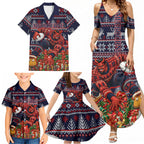 Personalized Melbourne Football Christmas Family Matching Summer Maxi Dress and Hawaiian Shirt Australian Football Mascot - Ugly Xmas Pattern Festive