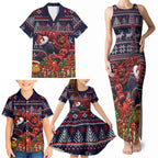 Personalized Melbourne Football Christmas Family Matching Tank Maxi Dress and Hawaiian Shirt Australian Football Mascot - Ugly Xmas Pattern Festive