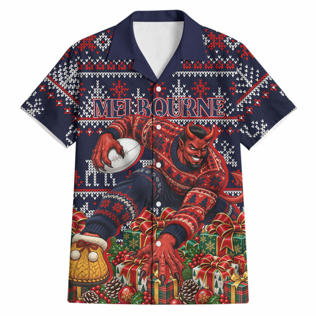 Personalized Melbourne Football Christmas Hawaiian Shirt Australian Football Mascot - Ugly Xmas Pattern Festive