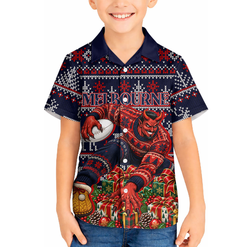 Personalized Melbourne Football Christmas Hawaiian Shirt Australian Football Mascot - Ugly Xmas Pattern Festive