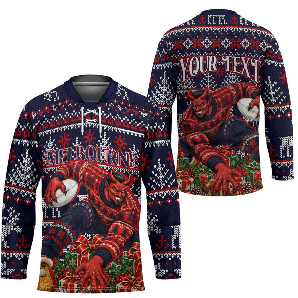 Personalized Melbourne Football Christmas Hockey Jersey Australian Football Mascot - Ugly Xmas Pattern Festive