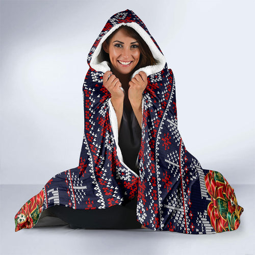 Personalized Melbourne Football Christmas Hooded Blanket Australian Football Mascot - Ugly Xmas Pattern Festive