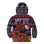 Personalized Melbourne Football Christmas Kid Hoodie Australian Football Mascot - Ugly Xmas Pattern Festive