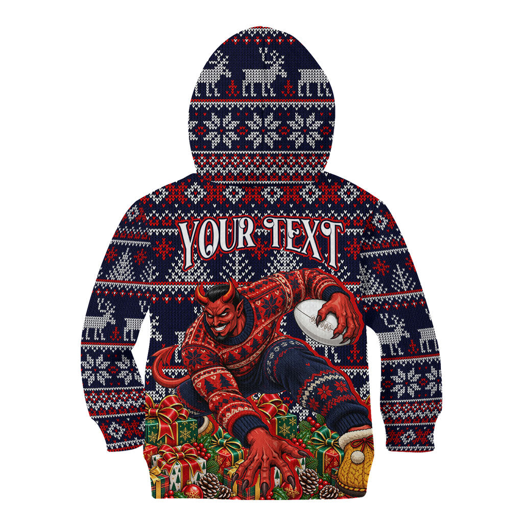 Personalized Melbourne Football Christmas Kid Hoodie Australian Football Mascot - Ugly Xmas Pattern Festive