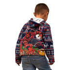 Personalized Melbourne Football Christmas Kid Hoodie Australian Football Mascot - Ugly Xmas Pattern Festive