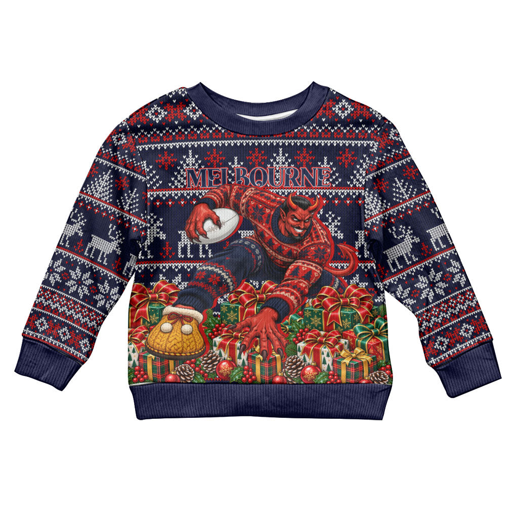 Personalized Melbourne Football Christmas Kid Ugly Christmas Sweater Australian Football Mascot - Ugly Xmas Pattern Festive