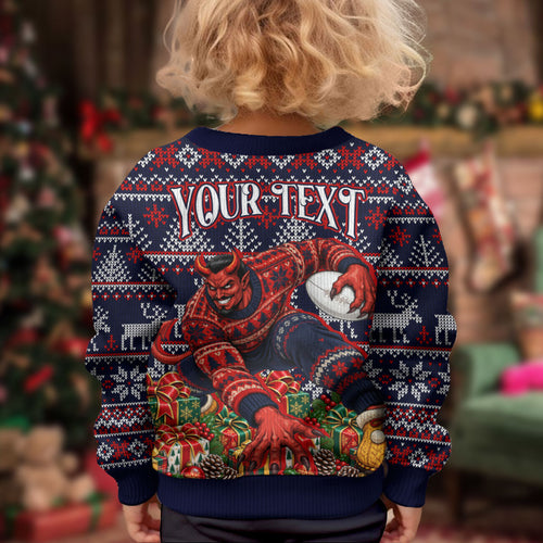 Personalized Melbourne Football Christmas Kid Ugly Christmas Sweater Australian Football Mascot - Ugly Xmas Pattern Festive