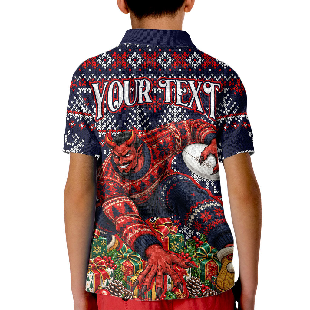 Personalized Melbourne Football Christmas Kid Polo Shirt Australian Football Mascot - Ugly Xmas Pattern Festive
