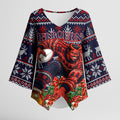 Personalized Melbourne Football Christmas Kimono Sleeve Blouse Australian Football Mascot - Ugly Xmas Pattern Festive