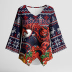 Personalized Melbourne Football Christmas Kimono Sleeve Blouse Australian Football Mascot - Ugly Xmas Pattern Festive