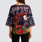 Personalized Melbourne Football Christmas Kimono Sleeve Blouse Australian Football Mascot - Ugly Xmas Pattern Festive
