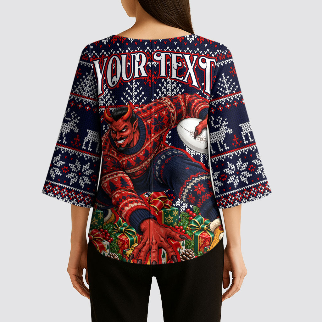 Personalized Melbourne Football Christmas Kimono Sleeve Blouse Australian Football Mascot - Ugly Xmas Pattern Festive