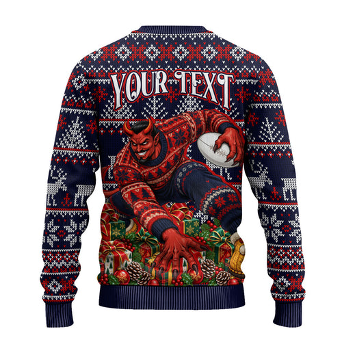 Personalized Melbourne Football Christmas Ugly Christmas Sweater Australian Football Mascot - Ugly Xmas Pattern Festive
