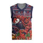 Personalized Melbourne Football Christmas Knitted V-Neck Vest Australian Football Mascot - Ugly Xmas Pattern Festive