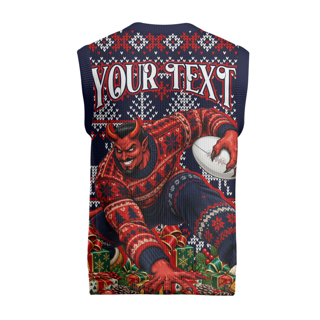 Personalized Melbourne Football Christmas Knitted V-Neck Vest Australian Football Mascot - Ugly Xmas Pattern Festive