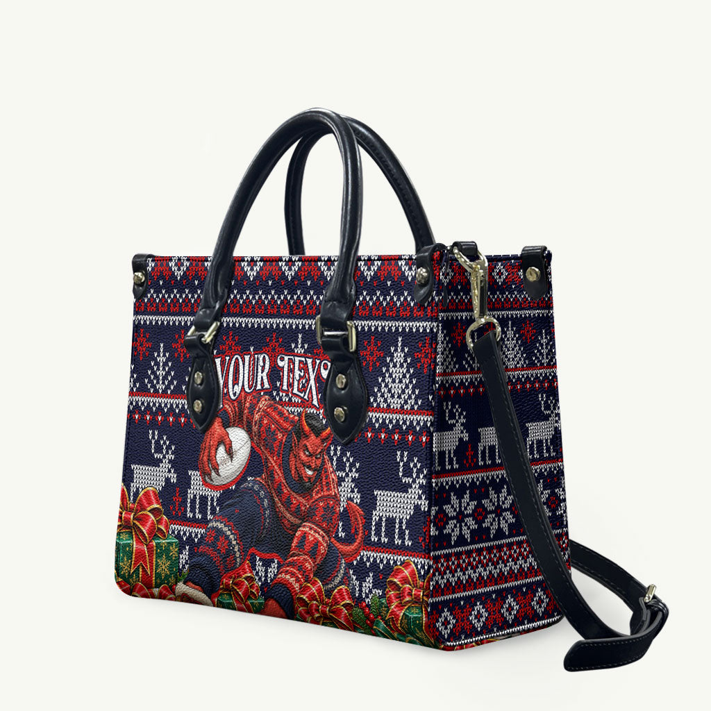 Personalized Melbourne Football Christmas Leather Bag Australian Football Mascot - Ugly Xmas Pattern Festive