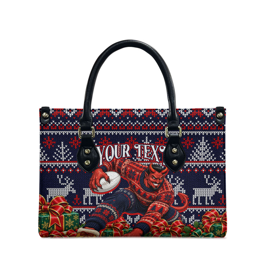 Personalized Melbourne Football Christmas Leather Bag Australian Football Mascot - Ugly Xmas Pattern Festive