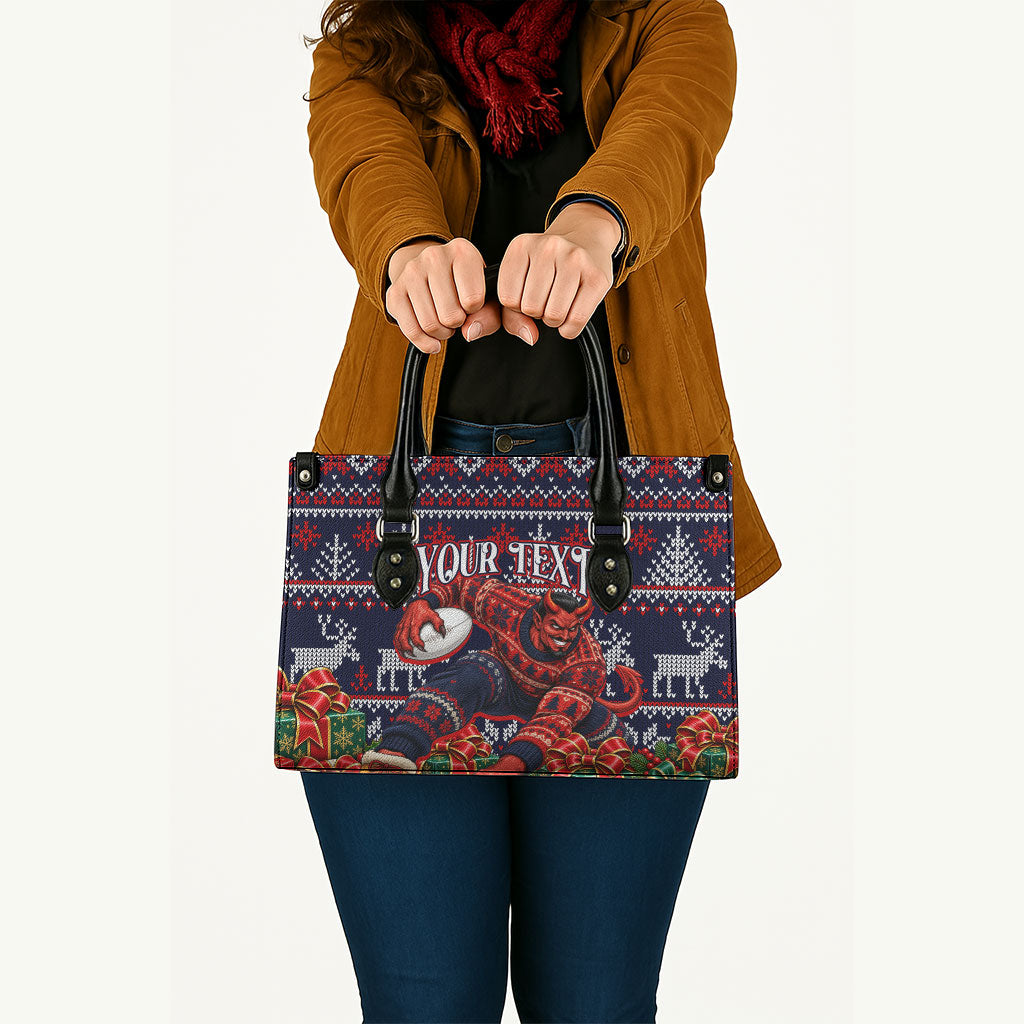 Personalized Melbourne Football Christmas Leather Bag Australian Football Mascot - Ugly Xmas Pattern Festive