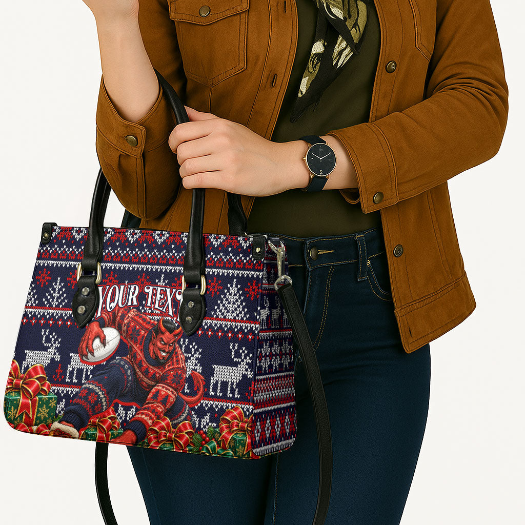 Personalized Melbourne Football Christmas Leather Bag Australian Football Mascot - Ugly Xmas Pattern Festive