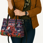 Personalized Melbourne Football Christmas Leather Bag Australian Football Mascot - Ugly Xmas Pattern Festive