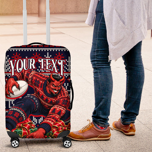 Personalized Melbourne Football Christmas Luggage Cover Australian Football Mascot - Ugly Xmas Pattern Festive