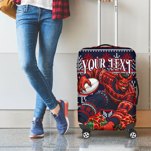 Personalized Melbourne Football Christmas Luggage Cover Australian Football Mascot - Ugly Xmas Pattern Festive
