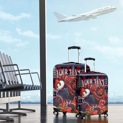 Personalized Melbourne Football Christmas Luggage Cover Australian Football Mascot - Ugly Xmas Pattern Festive