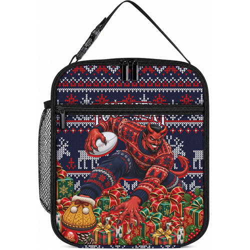 Personalized Melbourne Football Christmas Lunch Bag Australian Football Mascot - Ugly Xmas Pattern Festive