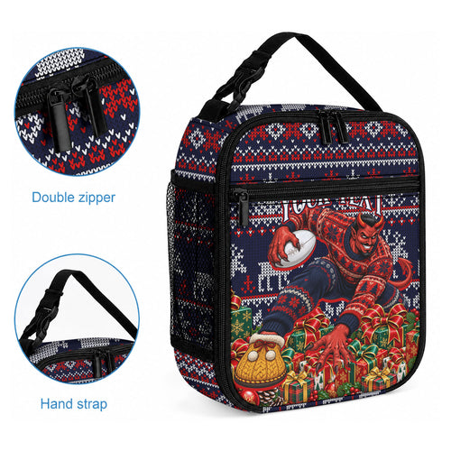 Personalized Melbourne Football Christmas Lunch Bag Australian Football Mascot - Ugly Xmas Pattern Festive