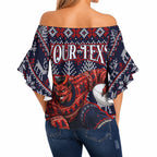 Personalized Melbourne Football Christmas Off Shoulder Wrap Waist Top Australian Football Mascot - Ugly Xmas Pattern Festive