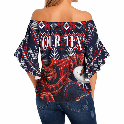 Personalized Melbourne Football Christmas Off Shoulder Wrap Waist Top Australian Football Mascot - Ugly Xmas Pattern Festive