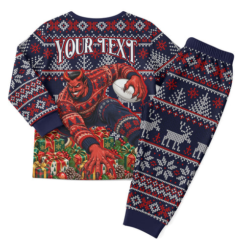 Personalized Melbourne Football Christmas Pajama Set Australian Football Mascot - Ugly Xmas Pattern Festive