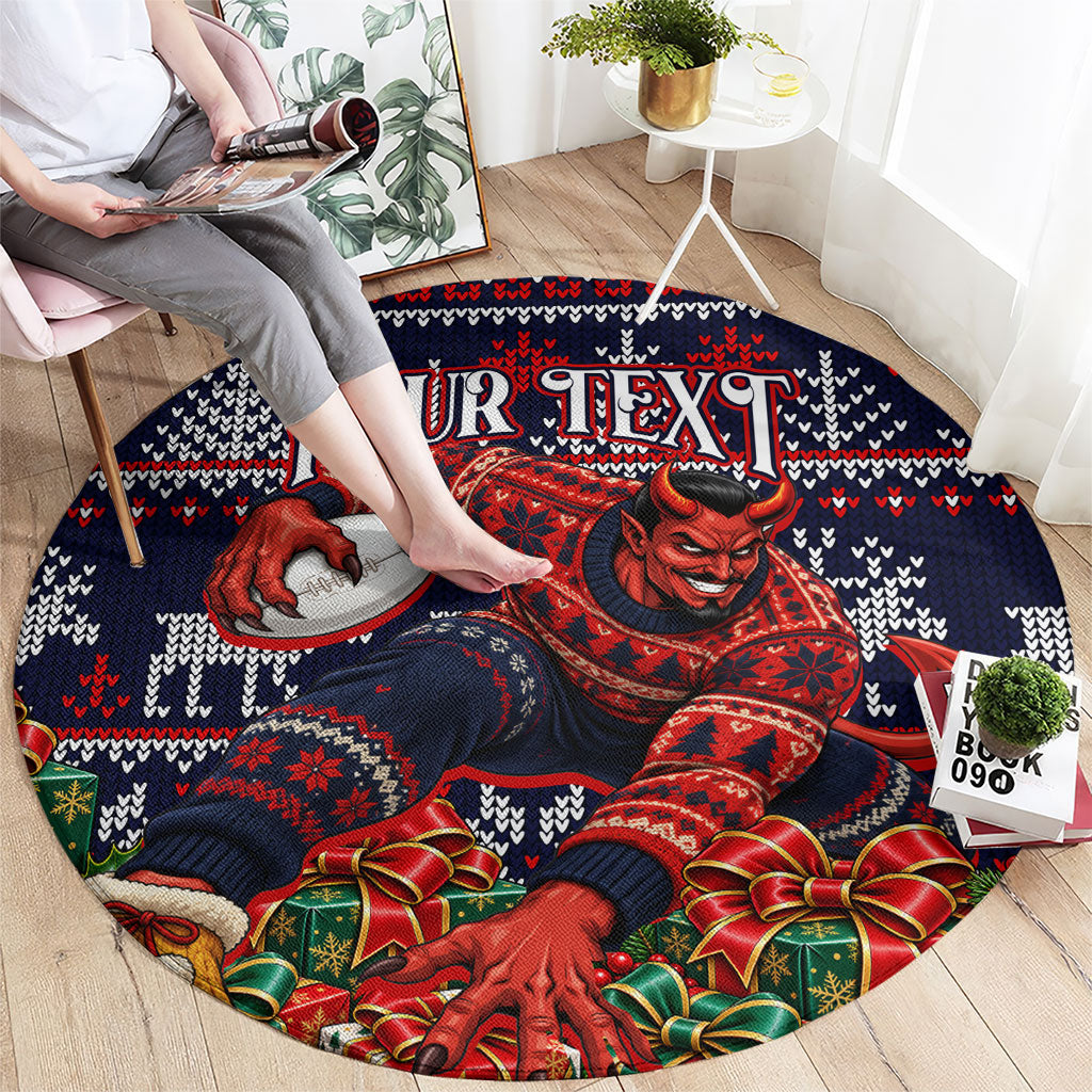 Personalized Melbourne Football Christmas Round Carpet Australian Football Mascot - Ugly Xmas Pattern Festive
