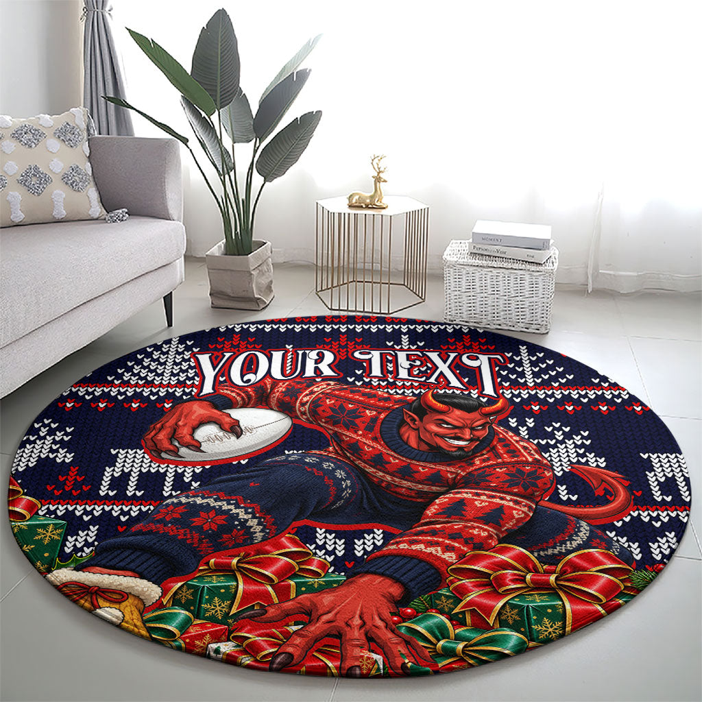 Personalized Melbourne Football Christmas Round Carpet Australian Football Mascot - Ugly Xmas Pattern Festive
