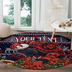 Personalized Melbourne Football Christmas Round Carpet Australian Football Mascot - Ugly Xmas Pattern Festive