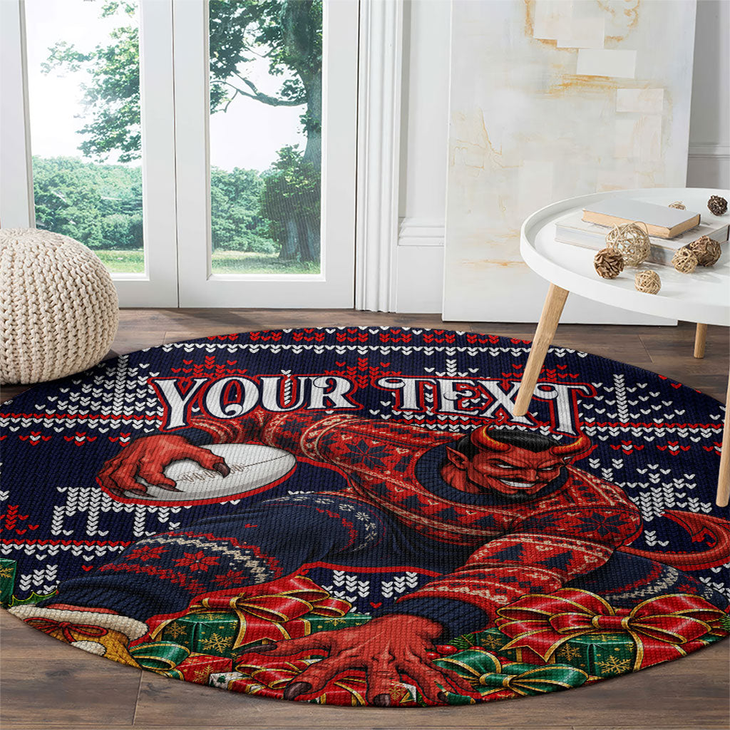 Personalized Melbourne Football Christmas Round Carpet Australian Football Mascot - Ugly Xmas Pattern Festive