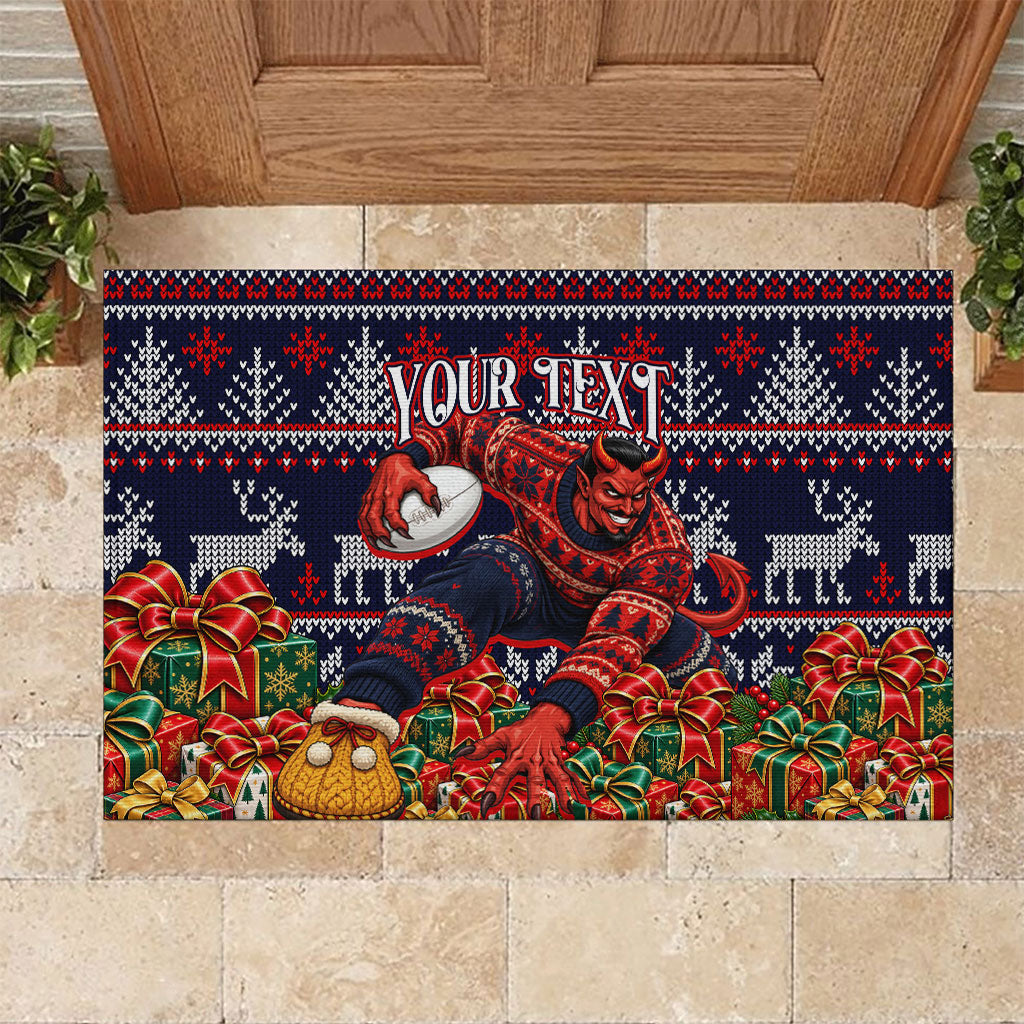 Personalized Melbourne Football Christmas Rubber Doormat Australian Football Mascot - Ugly Xmas Pattern Festive