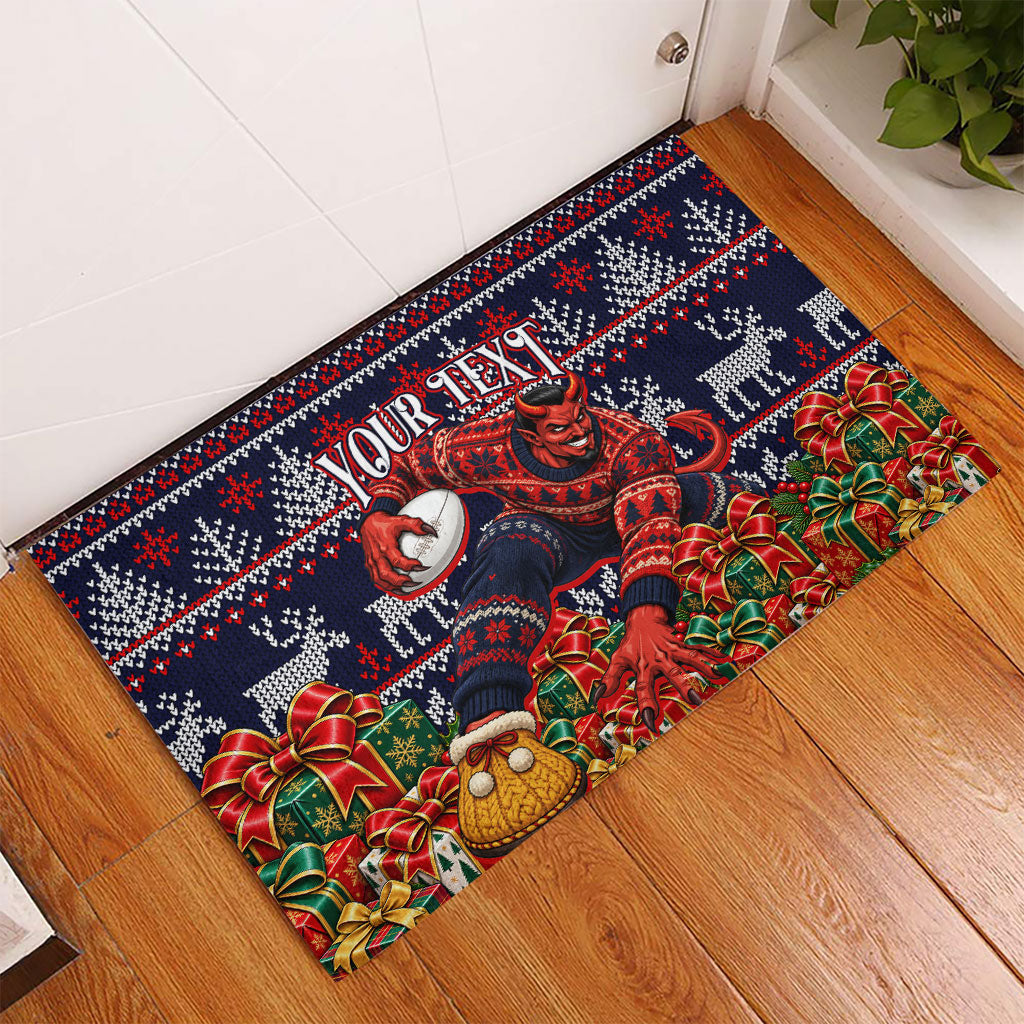 Personalized Melbourne Football Christmas Rubber Doormat Australian Football Mascot - Ugly Xmas Pattern Festive