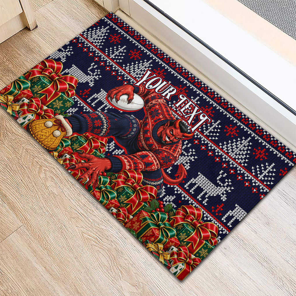 Personalized Melbourne Football Christmas Rubber Doormat Australian Football Mascot - Ugly Xmas Pattern Festive