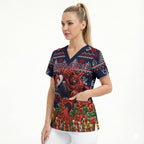Personalized Melbourne Football Christmas Scrub Top Australian Football Mascot - Ugly Xmas Pattern Festive