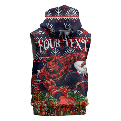 Personalized Melbourne Football Christmas Sleeveless Hoodie Australian Football Mascot - Ugly Xmas Pattern Festive