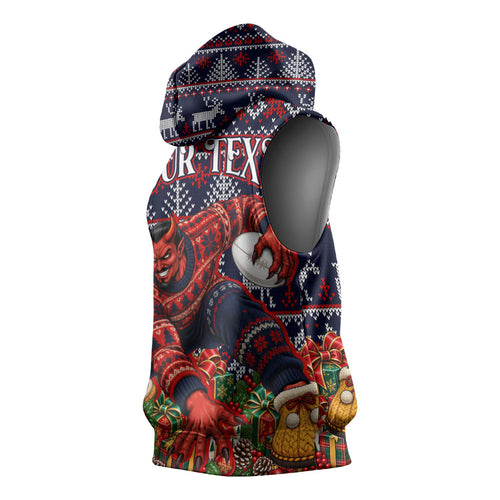 Personalized Melbourne Football Christmas Sleeveless Hoodie Australian Football Mascot - Ugly Xmas Pattern Festive