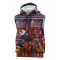 Personalized Melbourne Football Christmas Sleeveless Zip Hoodie Australian Football Mascot - Ugly Xmas Pattern Festive
