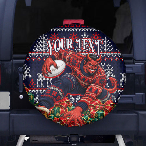 Personalized Melbourne Football Christmas Spare Tire Cover Australian Football Mascot - Ugly Xmas Pattern Festive