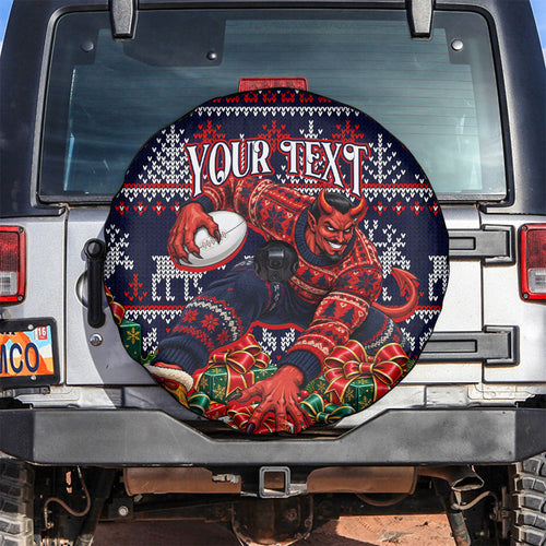 Personalized Melbourne Football Christmas Spare Tire Cover Australian Football Mascot - Ugly Xmas Pattern Festive